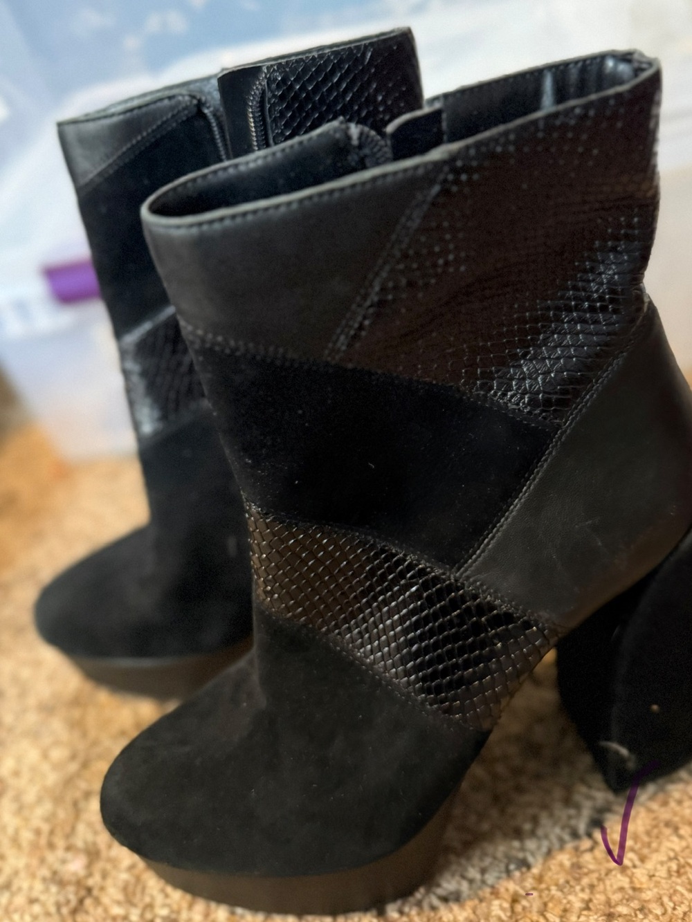 Vince Camuto Black Mixed-Material Platform Ankle Boots